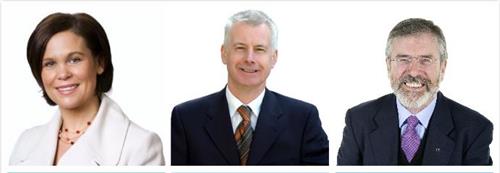 '圖6：由左至右：新芬黨領袖、國會議員瑪麗﹒麥克唐納、國會議員肖恩﹒克羅（Sean?Crowe）和前任新芬黨主席、國會議員格裏﹒亞當斯（Gerry?Adams）'