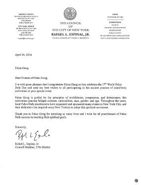 布魯克林市議員拉斐爾•埃斯皮納爾（Rafael Espinal）的讚揚