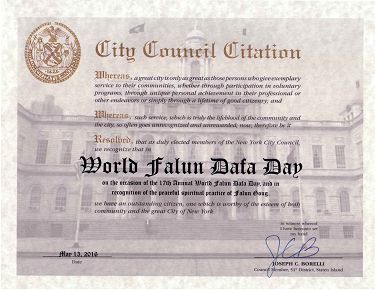 史坦頓島市議員約瑟夫•博雷利（Joseph Borelli）的褒獎