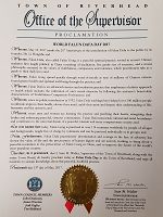 紐約長島河源鎮鎮長（Town of Riverhead）肖恩•沃爾特頒發的褒獎