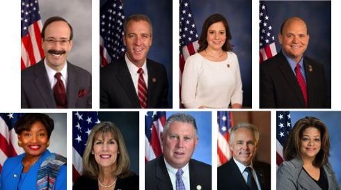 '圖1：九位給世界法輪大法月褒獎的紐約聯邦和州議員。從左至右，從上至下：'