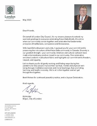 '圖10：倫敦市市長埃德﹒霍爾德賀信'