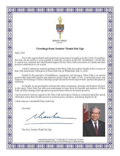 '圖7：聯邦參議員吳藍海（Ngo Thanh Hai）的賀信'