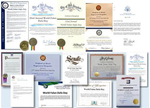 圖1：在「『五一三』世界法輪大法日」來臨之際，來自南加州大洛杉磯地區的二十多位加州國會議員、州議員及縣、市府官員紛發褒揚賀信，頌揚法輪大法「真、善、忍」的理念，並感謝法輪功學員多年來為社區做出的卓越貢獻。