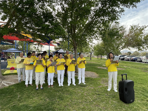 圖5～6：學員載歌載舞慶祝世界法輪大法日