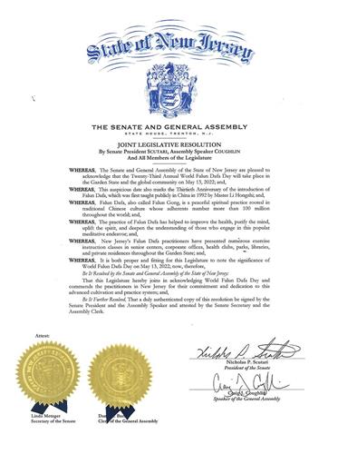 '決議案照片：新澤西州參議院和眾議院聯合立法決議案'