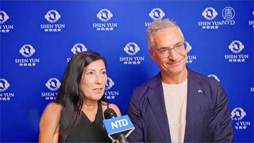 '圖10：帕瑪大學教授、皮膚科醫生塞爾吉奧﹒迪努佐（Sergio Di Nuzzo）與友人克莉絲汀娜﹒加巴（Cristina Gabba）。（新唐人電視台）'