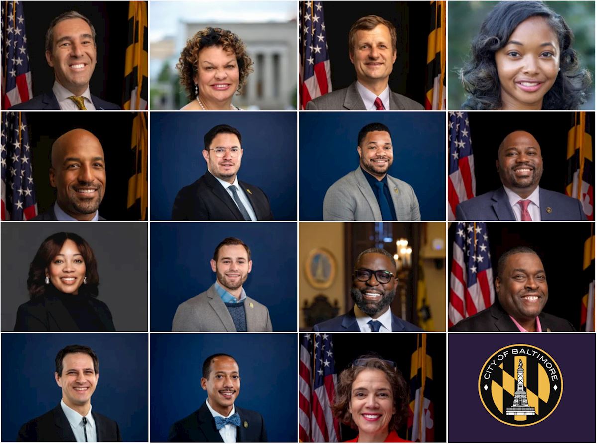 '圖1:巴爾的摩市議會的十五位議員通過一項決議案,表彰神韻藝術團在文化領域取得的非凡成就。圖為(從左至右,從上至下):巴爾的摩市議會議長澤克﹒科恩(Zeke Cohen)、副議長莎倫﹒格林(Sharon Green)、市議員馬克﹒帕克 (Mark Parker)、丹妮爾﹒麥克雷(Danielle McCray)、馬克﹒康威(Mark Conway)、艾薩克﹒「伊齊」﹒施萊弗(Isaac 「Yitzy」 Schleifer)、詹姆斯﹒托倫斯(James Torrence)、帕里斯﹒格雷(Paris Gray)、菲莉西亞﹒波特(Phylicia Porter)、紮克﹒布蘭查德(Zac Blanchard)、傑梅因﹒瓊斯(Jermaine Jones)、安東尼奧﹒格洛弗(Antonio Glover)、瑞安﹒多爾西(Ryan Dorsey)、約翰﹒T﹒布洛克(John T. Bullock)、奧黛特﹒拉莫斯(Odette Ramos)。'